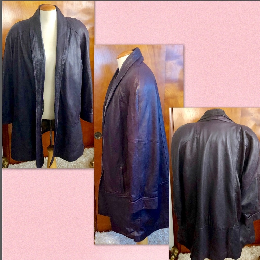 PLUS SZ  OMBRE PURPLE LEATHER SWING COAT - Picture 5 of 7